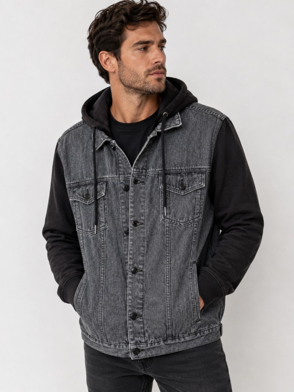Denim and Fleece Hoody Jacket
